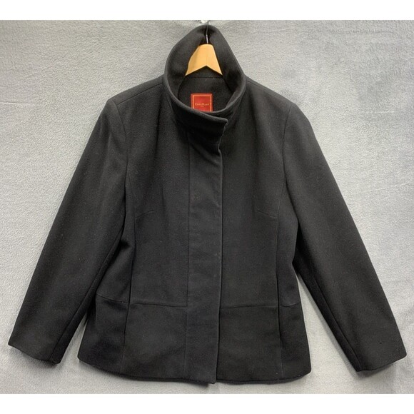 Cole Haan Women's Jacket Wool Virgin Cashmere Blend Hidden Buttons Black Size 12 - Picture 1 of 16